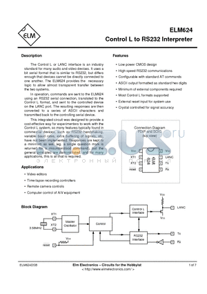 ELM624SM datasheet - CONTROL L TO RS232 INTERPRETER