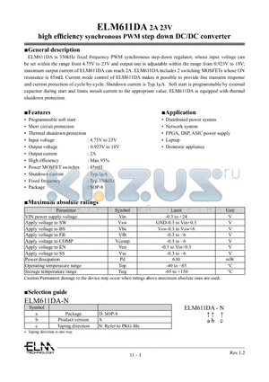 ELM611DA datasheet - high efficiency synchronous PWM step down DC/DC converter