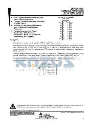 SN74ALVCH245PW datasheet - OCTAL BUS TRANSCEIVER WITH 3-STATE OUTPUTS