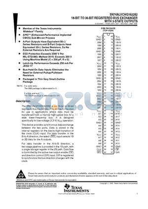SN74ALVCHG162282 datasheet - 18-BIT TO 36-BIT REGISTERED BUS EXCHANGER WITH 3-STATE OUTPUTS