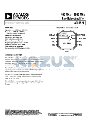 ADL5521 datasheet - 400 MHz - 4000 MHz Low Noise Amplifier