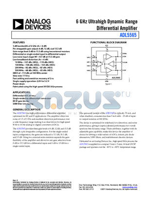 ADL5565-EVALZ datasheet - 6 GHz Ultrahigh Dynamic Range Differential Amplifier