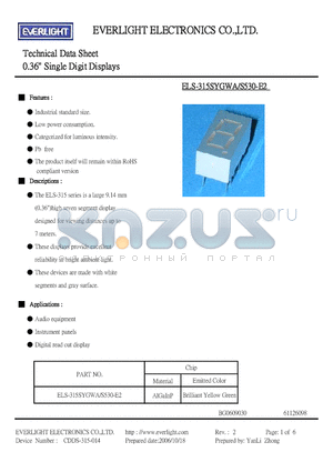 ELS-315SYGWA/S530-E2 datasheet - 0.36 Single Digit Displays