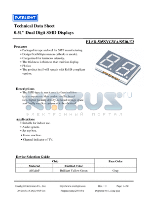 ELSD-505SYGWA datasheet - 0.51 Dual Digit SMD Displays