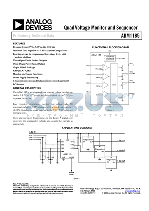 ADM1185 datasheet - Quad Voltage Monitor and Sequencer