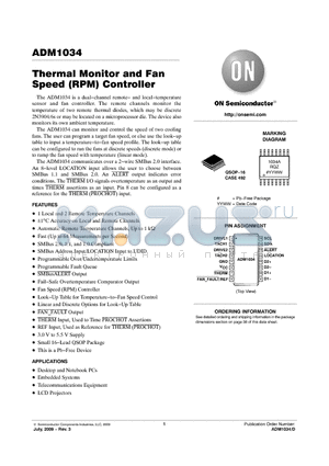 ADM1034 datasheet - Thermal Monitor and Fan Speed (RPM) Controller