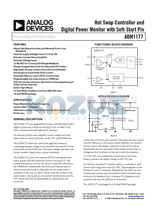 ADM1177 datasheet - Hot Swap Controller and Digital Power Monitor with Soft-Start Pin