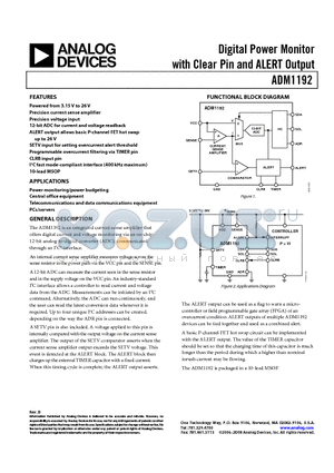 ADM1192_08 datasheet - Digital Power Monitor with Clear Pin and ALERT Output