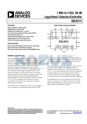 ADL5513-ACPZ-WP datasheet - 1 MHz to 4 GHz, 80 dB Logarithmic Detector/Controller