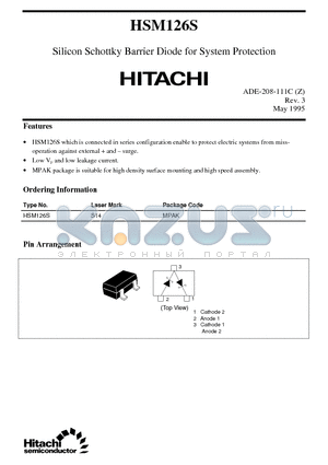 HSM126S datasheet - Silicon Schottky Barrier Diode for System Protection