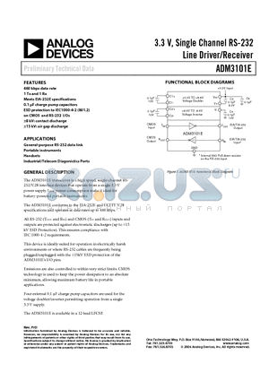 ADM3101E datasheet - 3.3 V, Single Channel RS-232 Line Driver/Receiver