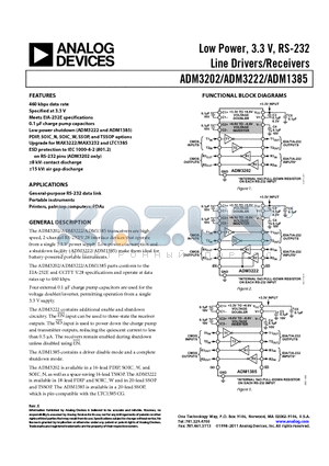 ADM3202ARUZ-REEL7 datasheet - Low Power, 3.3 V, RS-232 Line Drivers/Receivers