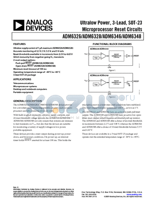 ADM6348 datasheet - Ultralow Power, 3-Lead, SOT-23 Microprocessor Reset Circuits