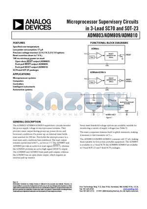 ADM809LAKSZ-REEL7 datasheet - Microprocessor Supervisory Circuits in 3-Lead SC70 and SOT-23