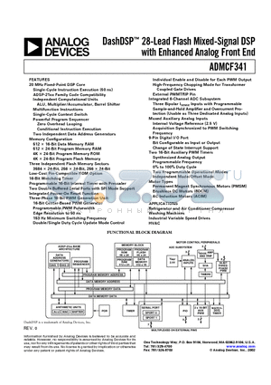 ADMCF341BR datasheet - DashDSP 28-Lead Flash Mixed-Signal DSP with Enhanced Analog Front End