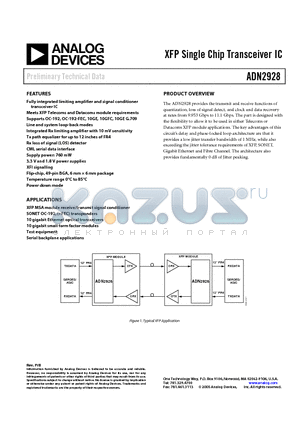 ADN2928 datasheet - XFP Single Chip Transceiver IC