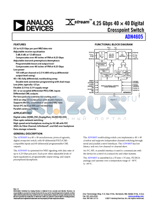 ADN4605ABPZ datasheet - 4.25 Gbps 40  40 Digital Crosspoint Switch 3 dB, 6 dB, or 12 dB boost