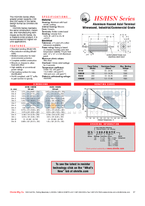 HSN100FR05E datasheet - HSN100FR05E Wirewound, Industrial/Commercial Grade