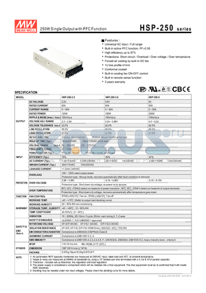 HSP-250 datasheet - 250W Single Output with PFC Function