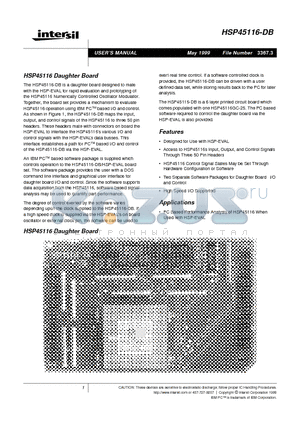 HSP45116-DB datasheet - HSP45116 Daughter Board