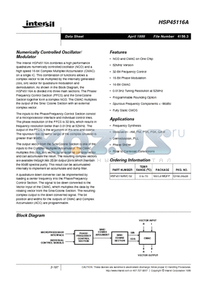 HSP45116A datasheet - Numerically Controlled Oscillator/ Modulator