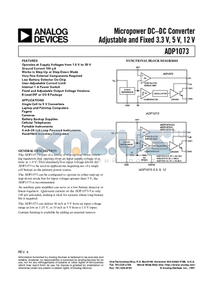 ADP1073 datasheet - Micropower DC.DC Converter Adjustable and Fixed 3.3 V, 5 V, 12 V