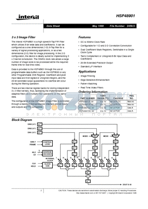 HSP48901JC-20 datasheet - 3 x 3 Image Filter