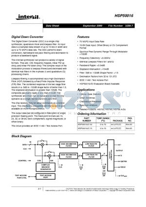 HSP50016JC-75 datasheet - Digital Down Converter