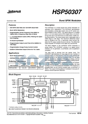 HSP50307SC datasheet - Burst QPSK Modulator