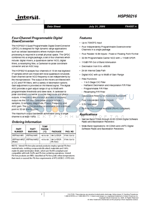 HSP50216_06 datasheet - Four-Channel Programmable Digital DownConverter