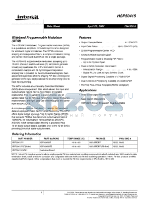 HSP50415_07 datasheet - Wideband Programmable Modulator (WPM)