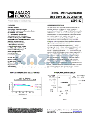 ADP2102-EVAL datasheet - 600mA 3MHz Synchronous Step-Down DC-DC Converter