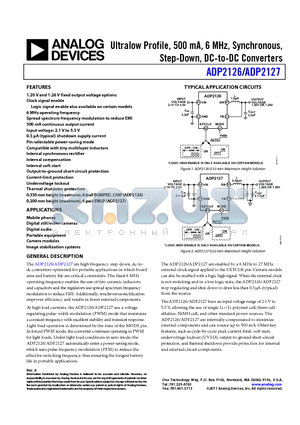 ADP2126 datasheet - Ultralow Profile, 500 mA, 6 MHz, Synchronous, Step-Down, DC-to-DC Converters