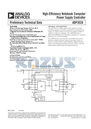 ADP3026 datasheet - High-Efficiency Notebook Computer Power Supply Controller