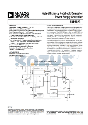 ADP3020ARU datasheet - High-Efficiency Notebook Computer Power Supply Controller
