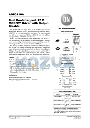 ADP3110AKRZ datasheet - Dual Bootstrapped, 12 V MOSFET Driver with Output Disable
