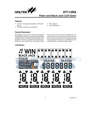 HT113RA datasheet - Poker and Black Jack LCD Game