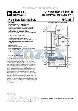 ADP3203 datasheet - 2-Phase IMVP-II & IMVP-III Core Controller for Mobile CPUs