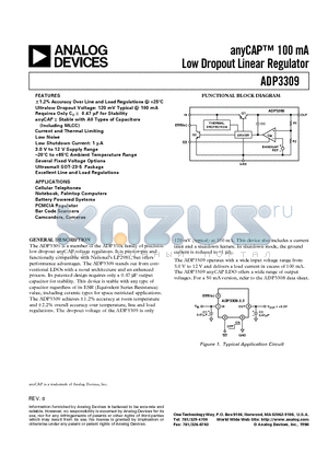 ADP3309ART-3 datasheet - anyCAP 100 mA Low Dropout Linear Regulator