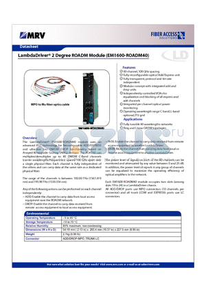 EM1600-ROADM40 datasheet - LambdaDriver 2 Degree ROADM Module (EM1600-ROADM40)