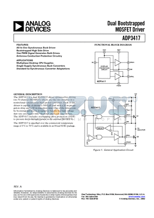 ADP3417JR datasheet - Dual Bootstrapped MOSFET Driver