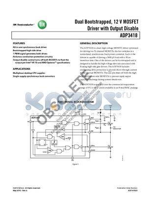 ADP3418KRZ-REEL datasheet - Dual Bootstrapped, 12 V MOSFET Driver with Output Disable