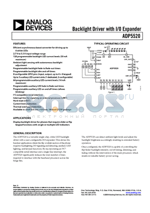 ADP5520ACPZ-RL1 datasheet - Backlight Driver with I/O Expander