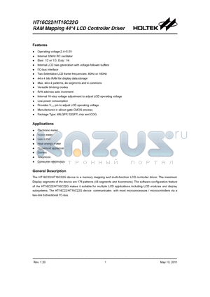 HT16C22 datasheet - RAM Mapping 44*4 LCD Controller Driver