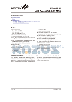 HT46RB50_12 datasheet - A/D Type USB 8-Bit MCU