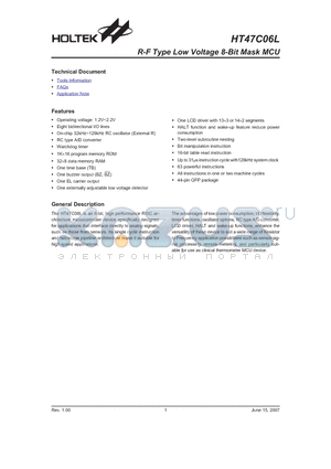 HT47C06L datasheet - R-F Type Low Voltage 8-Bit Mask MCU