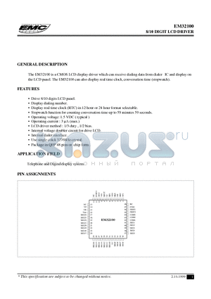 EM32100 datasheet - 8/10 DIGIT LCD DRIVER