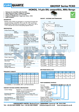 EM39GT5-38.880-2.5-30 datasheet - HCMOS, 14 pin DIL compatible, MHz Range