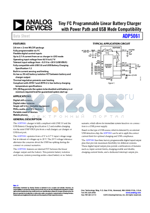 ADP5061 datasheet - Tiny I2C Programmable Linear Battery Charger