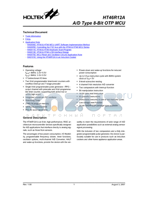 HT46R12A datasheet - A/D Type 8-Bit OTP MCU